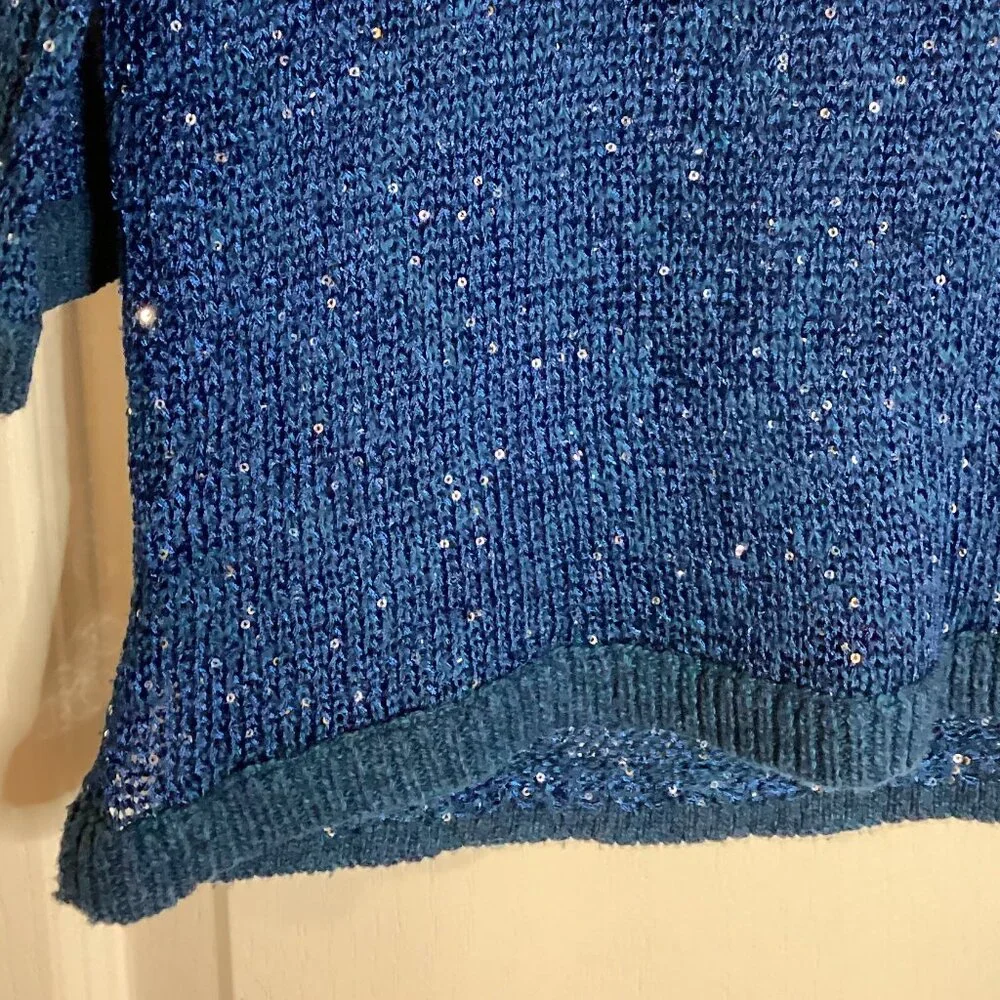 INC International Concepts Women's Blue Sequin Semi Sheer Sweater Size P Party - Picture 5 of 6